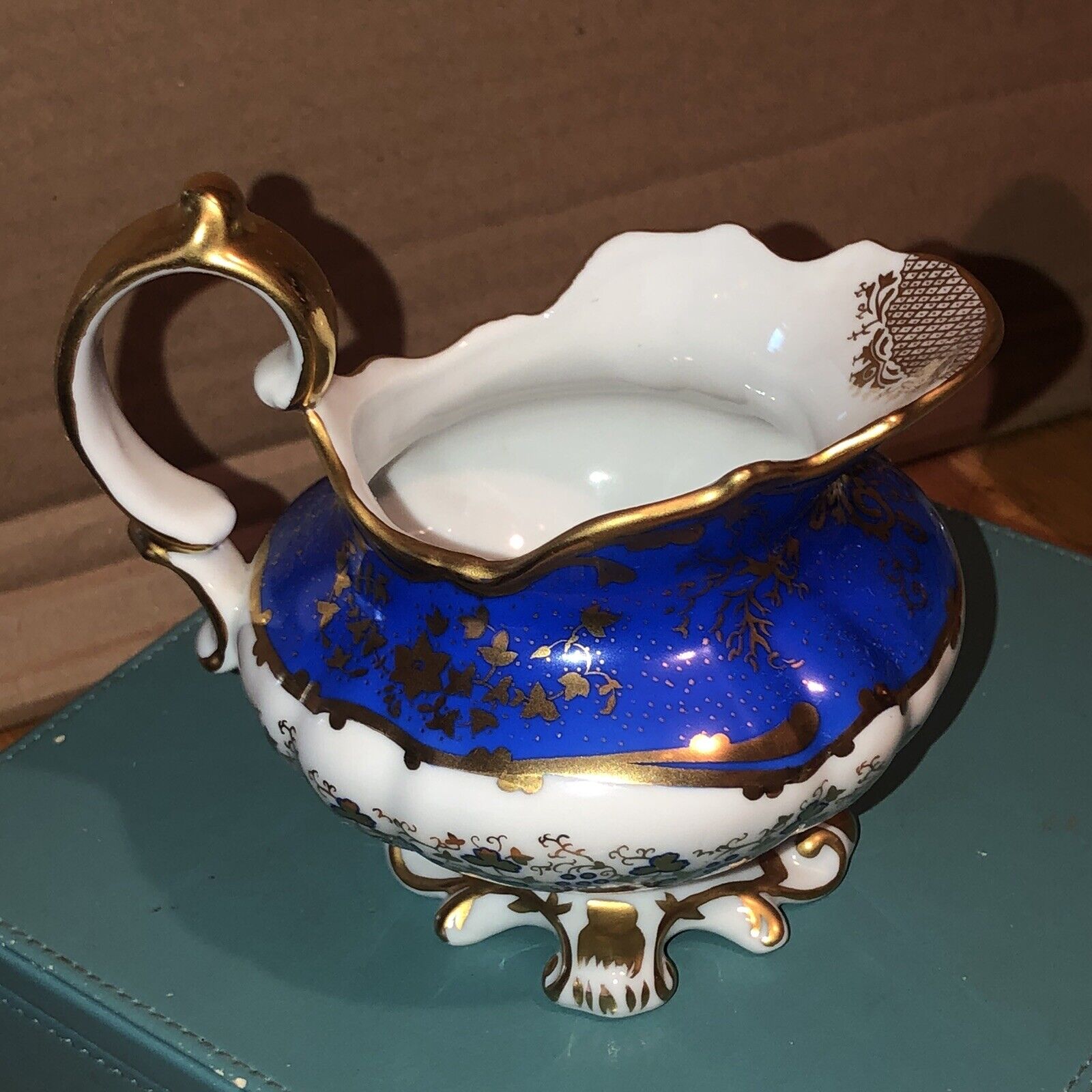 Franklin Mint Museum Antique Replica Ceramic Blue Pitcher 4”   ￼#5