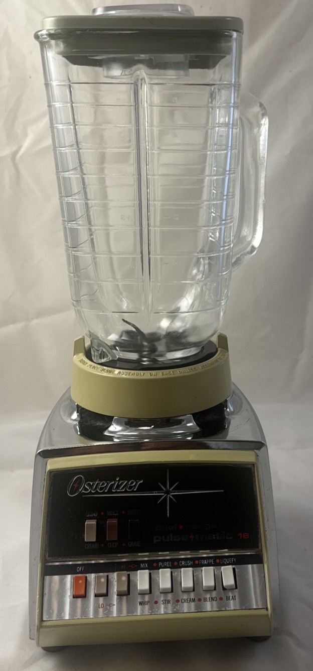 Vintage Osterizer Dual Range Pulse Matic 16 Blender 857 Chrome Mustard Tested