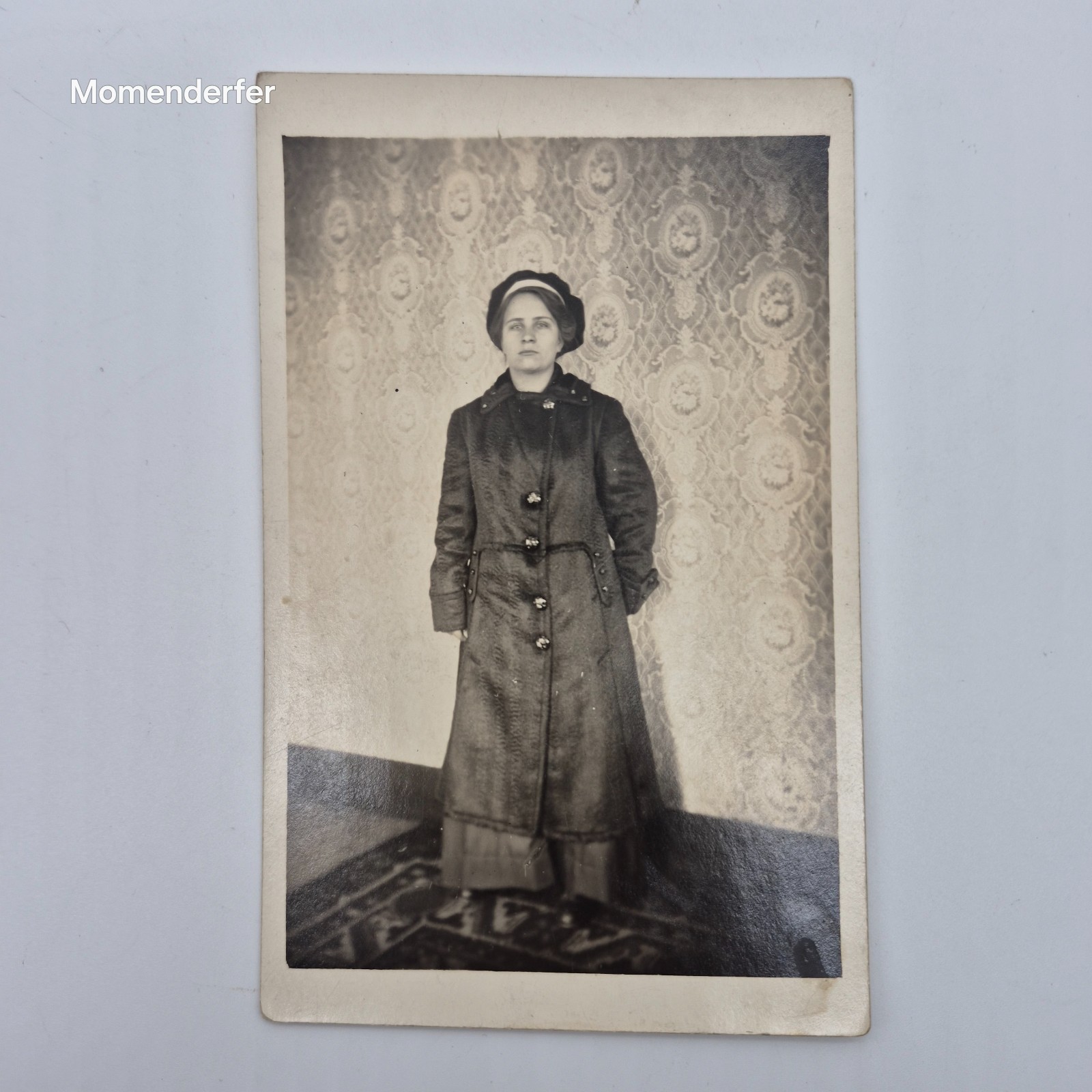 RPPC Woman in Long Coat Studio Portrait AZO 1904-1918 Real Photo Postcard