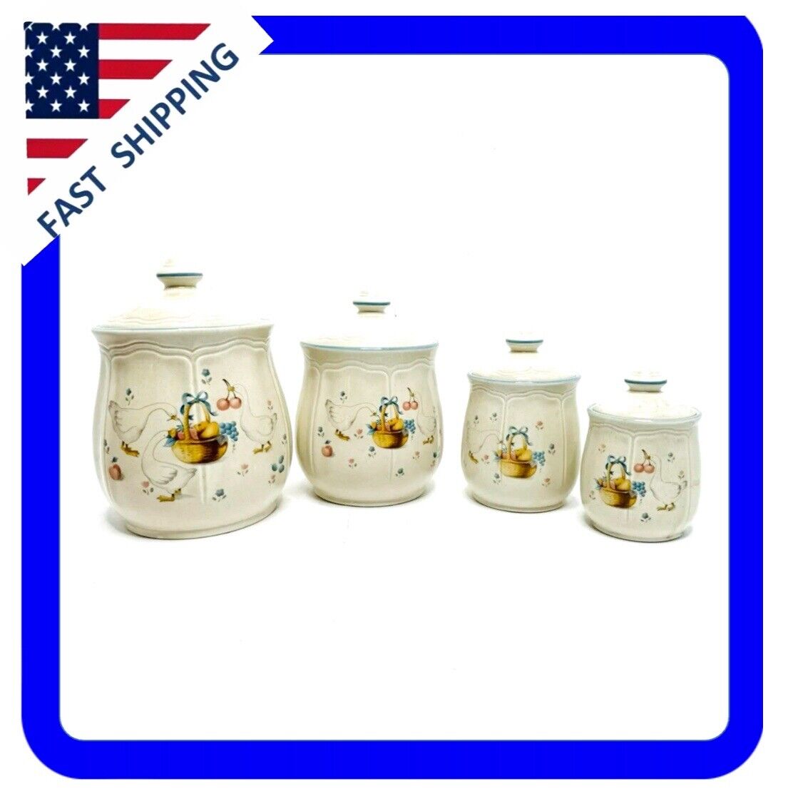 Vintage Ceramic Country Goose Marmalade Canister Set Of 4