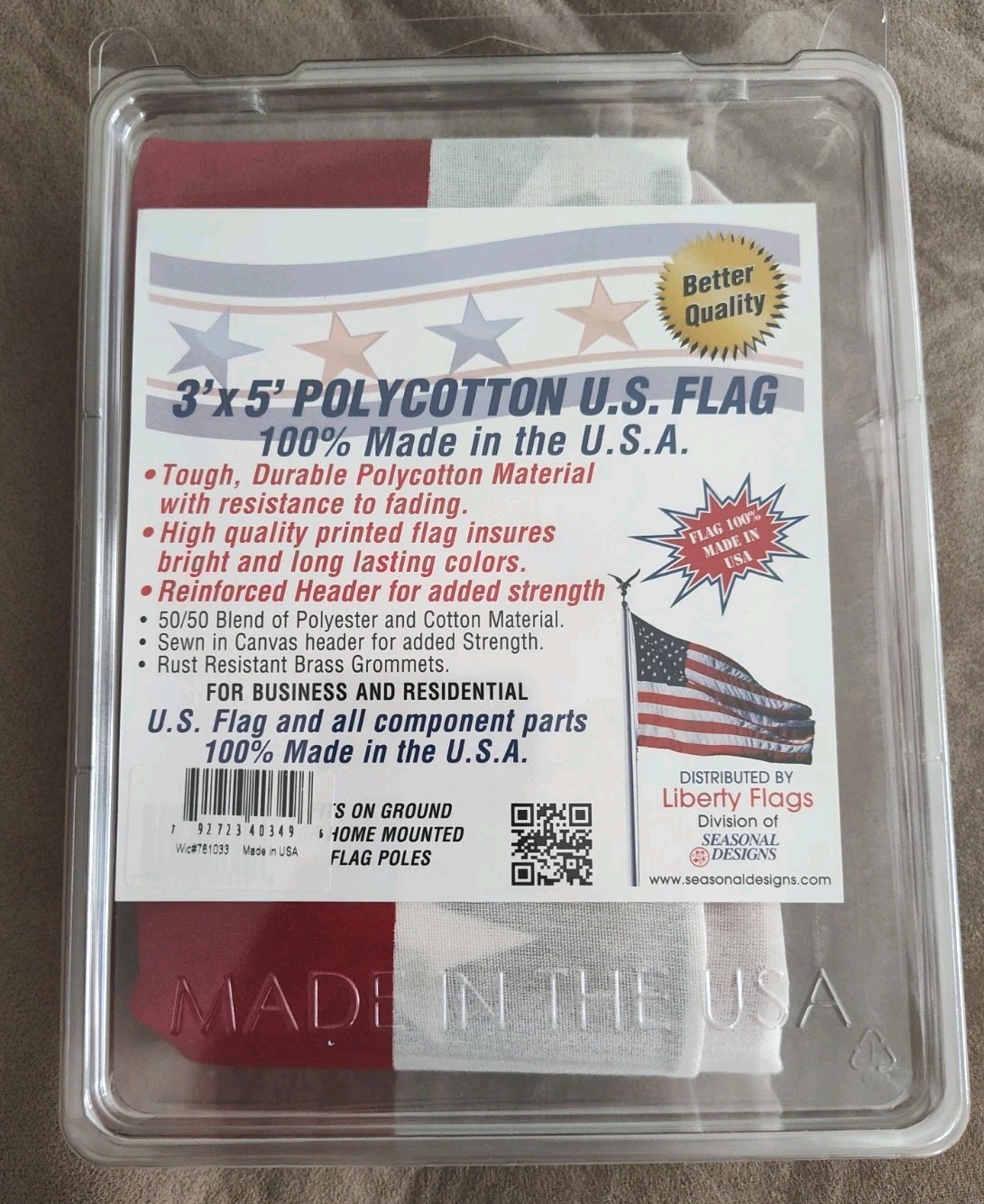 US FLAG 100% Made In The USA by LIBERTY FLAGS 3’X 5’ POLYCOTTON & Brass Grommets