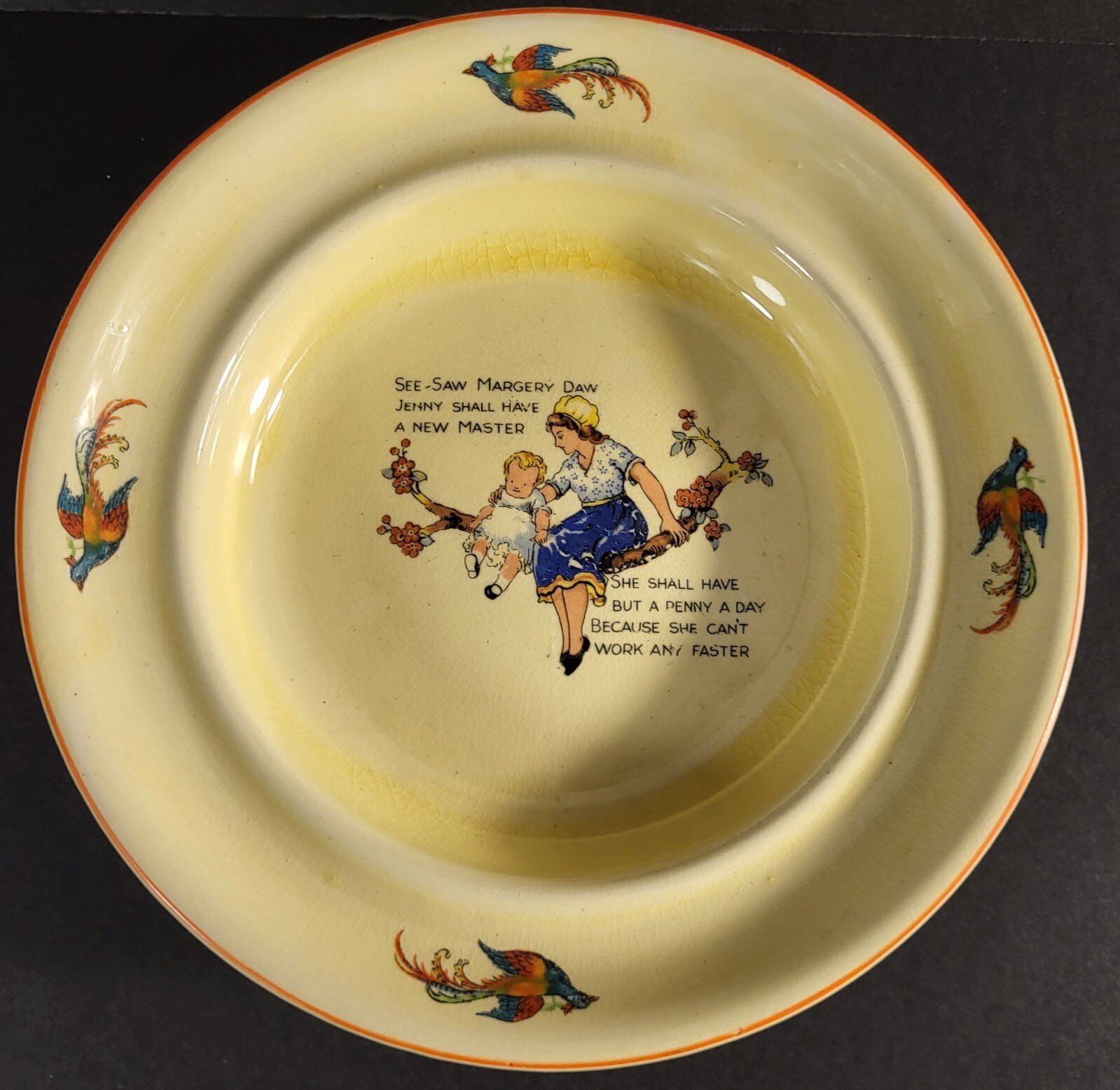 Antique Baby\'s Plate Grand Rapids, MI Advertising On Back See Saw Margery Daw