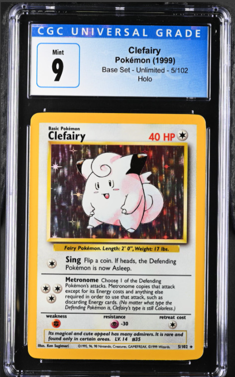 Clefairy Pokemon 1999 Base Set 5/102 Holo CGC Grade MINT 9 Clefairy Pokemon 1999 Base Set 5/102 Holo CGC Grade MINT 9
