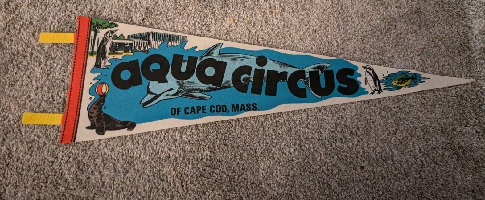 Vintage Aqua Circus Banner Felt Rare Cape Cod Animal Park Memorabilia