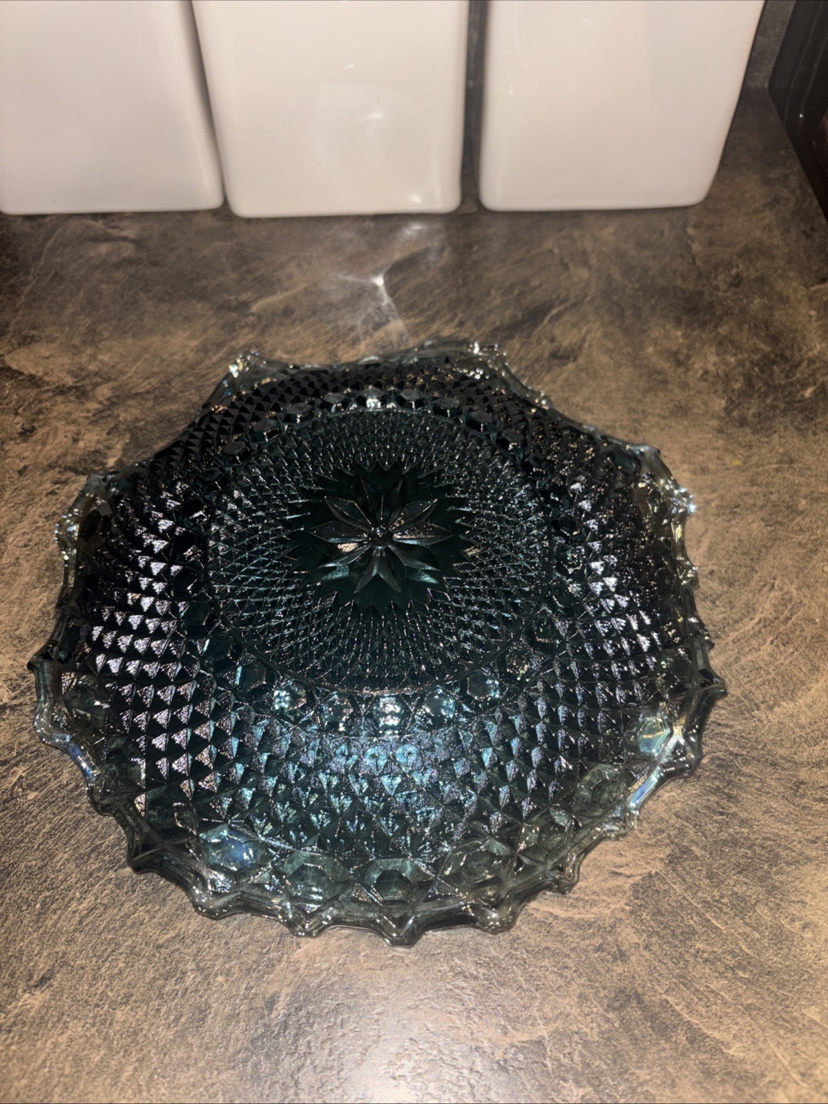 Vintage Indiana Glass Windsor Blue Carnival Glass Bowl 10.25\