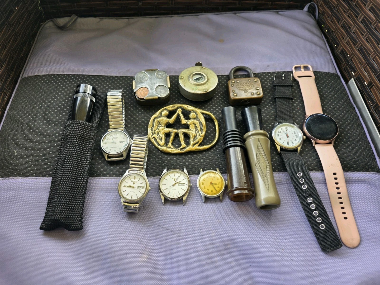 Grandpas Junk Drawer Lot, miscellaneous items, watches, Buckles etc Pre Owned D7 Grandpas Junk Drawer Lot, miscellaneous items, watches, Buckles etc Pre Owned D7