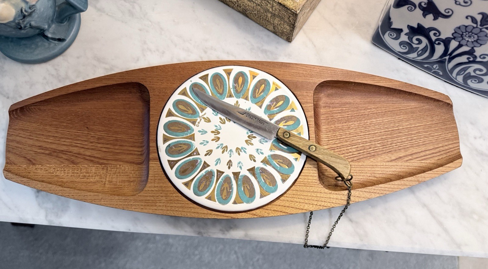Vintage MCM mid-century Fred Press wood cheese/charcuterie  board serving tray