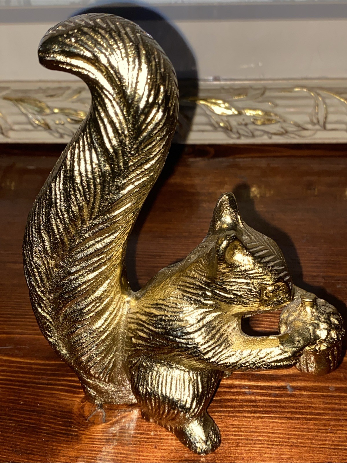 Squirrel holding a nut || Vintage heavy solid brass figurine