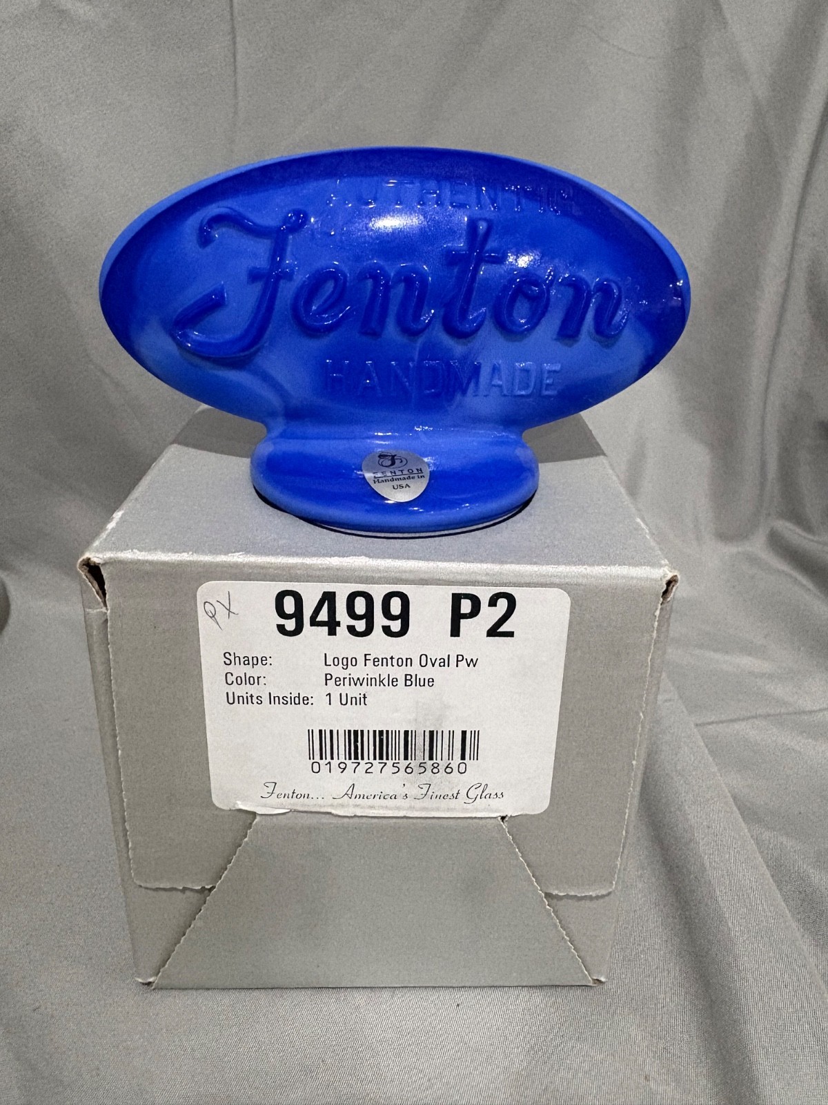 Fenton 9499 P2 Periwinkle Blue Slag Oval Logo Dealer Sign 2004 NIB