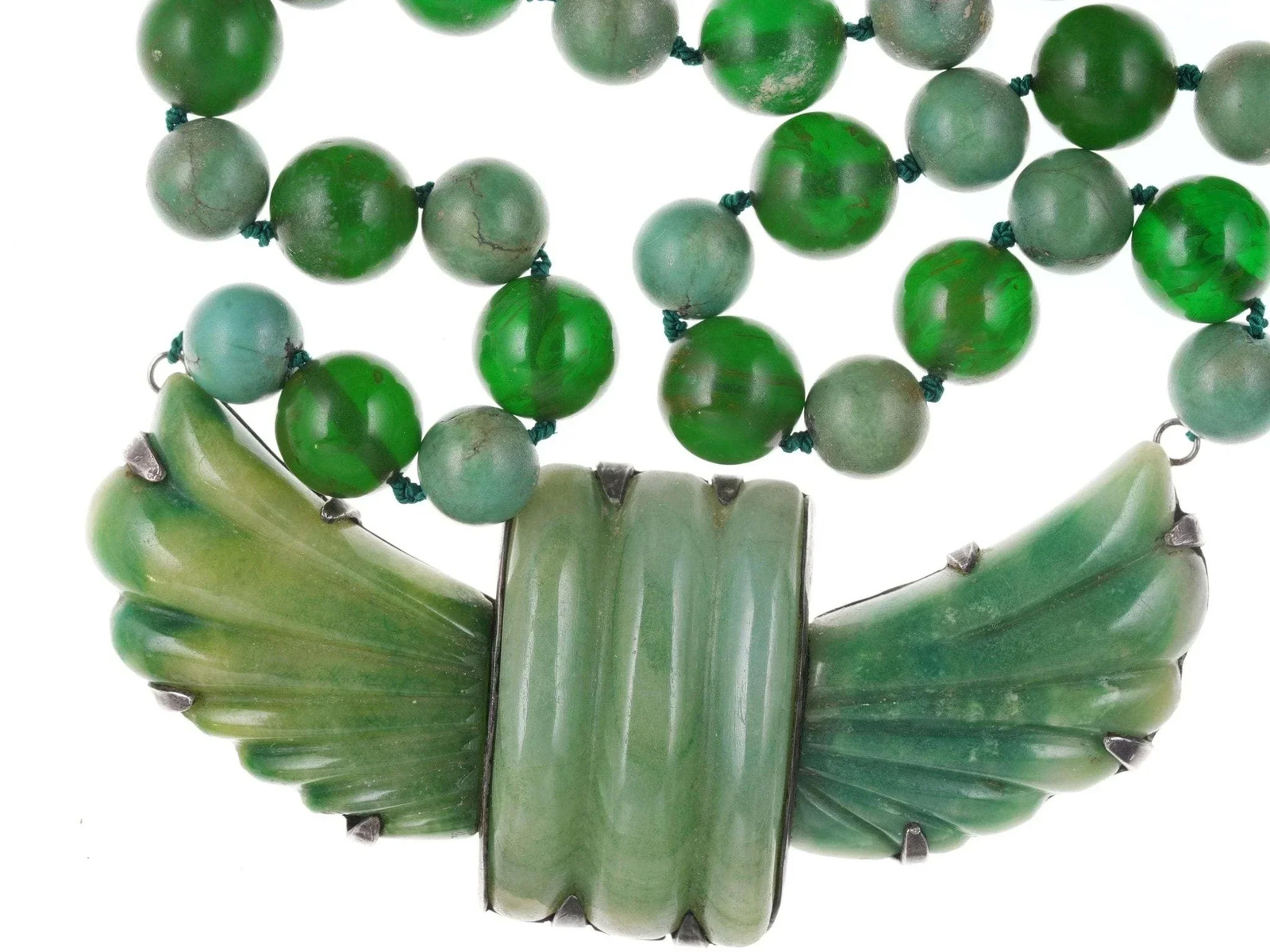 c1940\'s Mexican Sterling carved hardstone and bakelite necklace