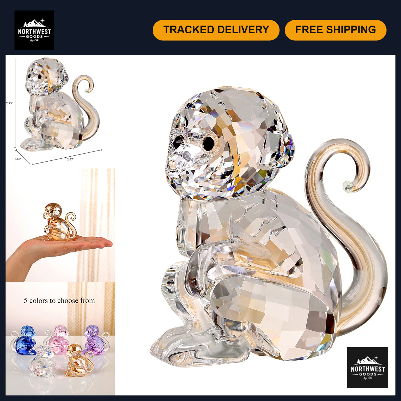 DOJOZ Crystal Little Monkey Animals Lovely Craft Decorations for Home Ornaments