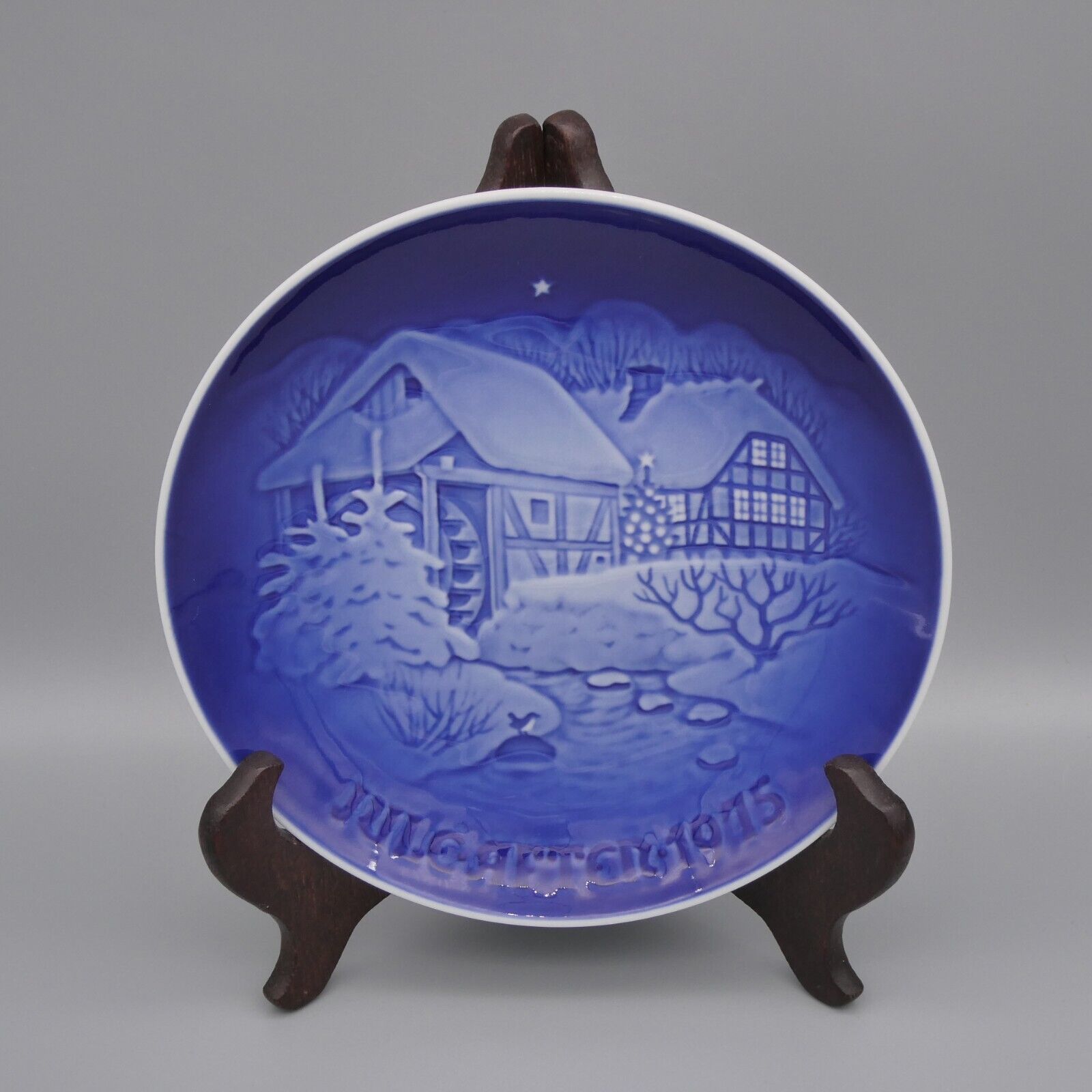 Vintage \'75 Old Water Mill Christmas Plate Wall Decor Blue Winter B&G Denmark 7\