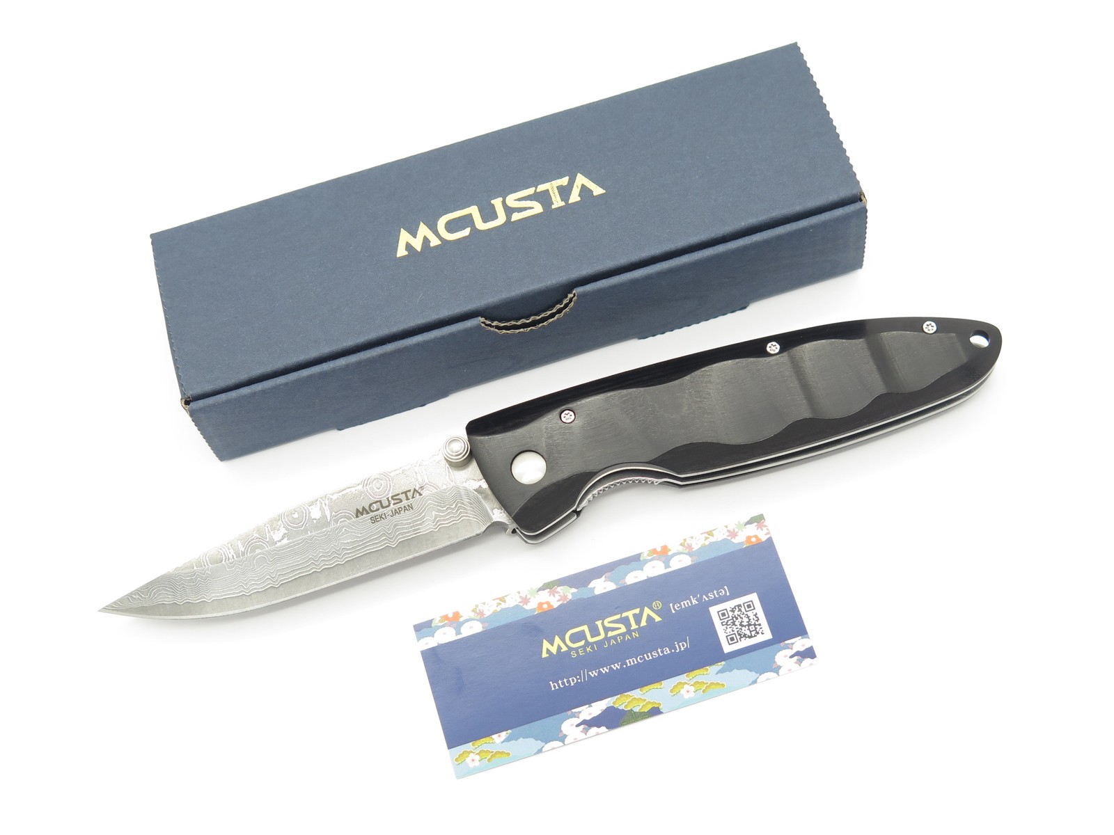 Mcusta Seki Japan MC-17D Classic Wave Black Wood Damascus Folding Pocket Knife Mcusta Seki Japan MC-17D Classic Wave Black Wood Damascus Folding Pocket Knife