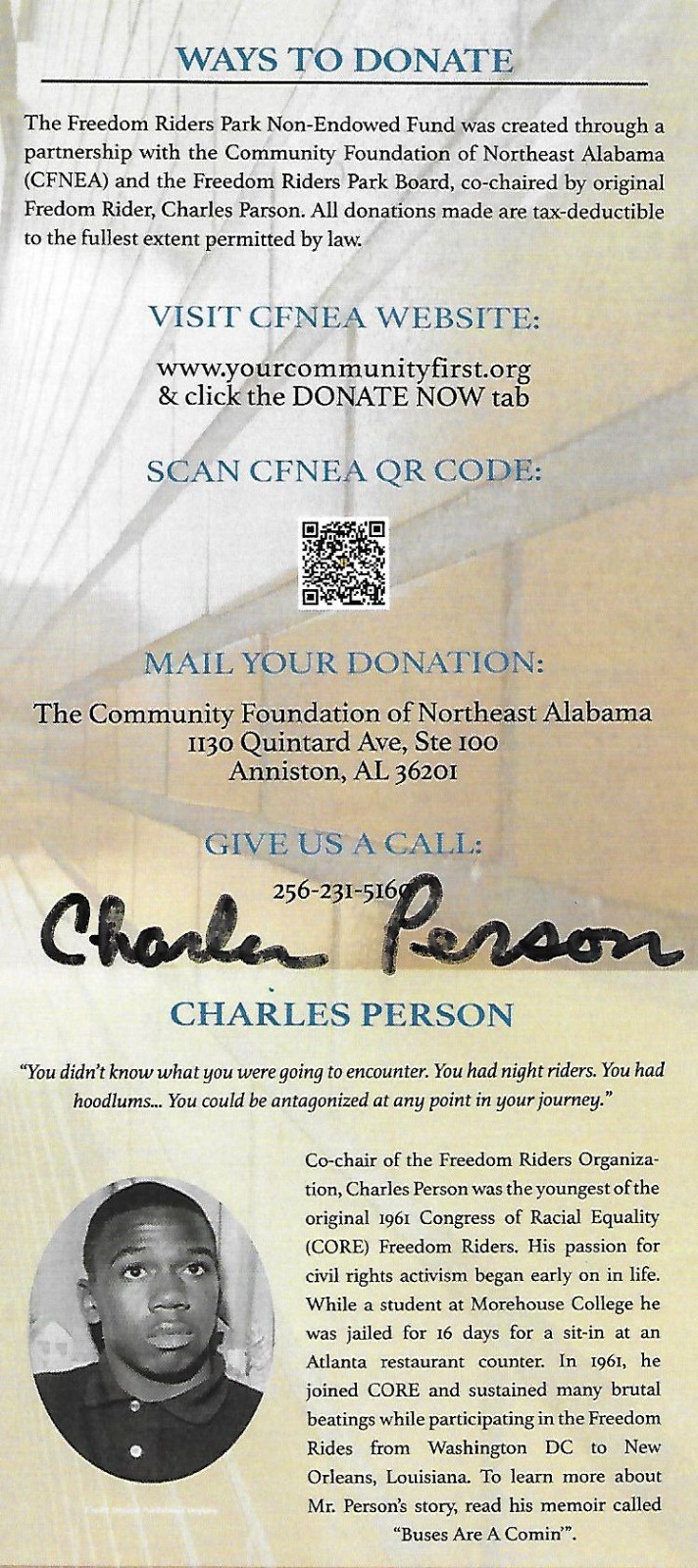 Charles Person signed pamphlet Freedom Riders Civil Rights RARE COA LOOK