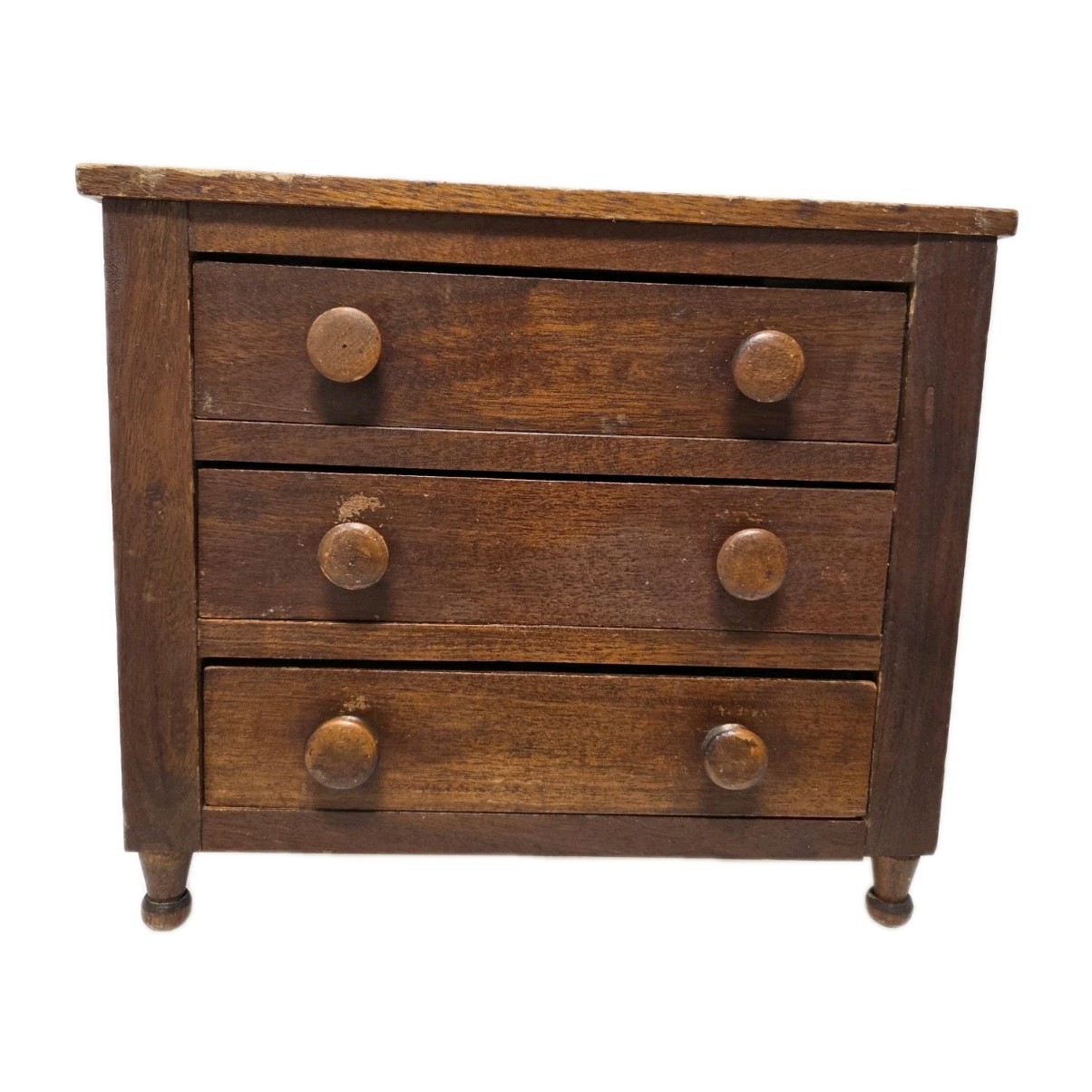 Antique 19th Century Miniature Wood Vanity Doll Accessory Drawer Chest 9