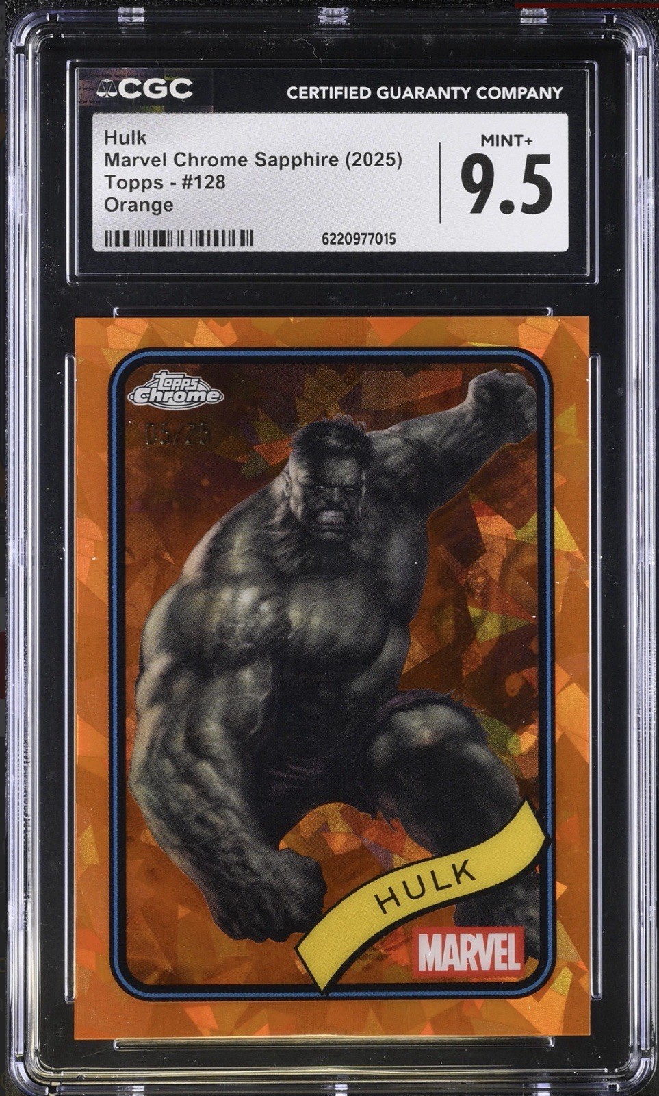 2025 TOPPS MARVEL CHROME SAPPHIRE ORANGE #128 HULK /25 CGC 9.5