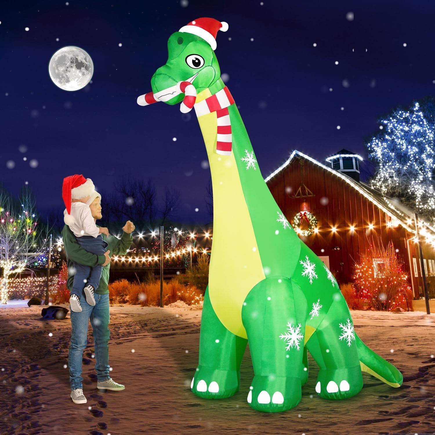 13FT Giant Dinosaur Christmas Inflatable with LED Lights, Blower, Santa Hat 13FT Giant Dinosaur Christmas Inflatable with LED Lights, Blower, Santa Hat