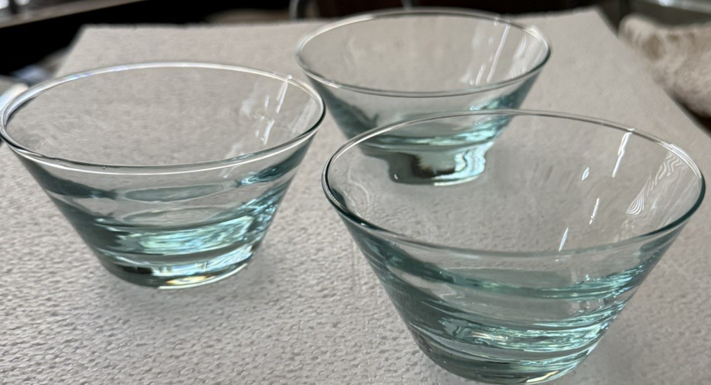 Three(3) Libbey Glass Ripple Aqua Small Fruit Dessert Bowls Saturn Optic Sherbet