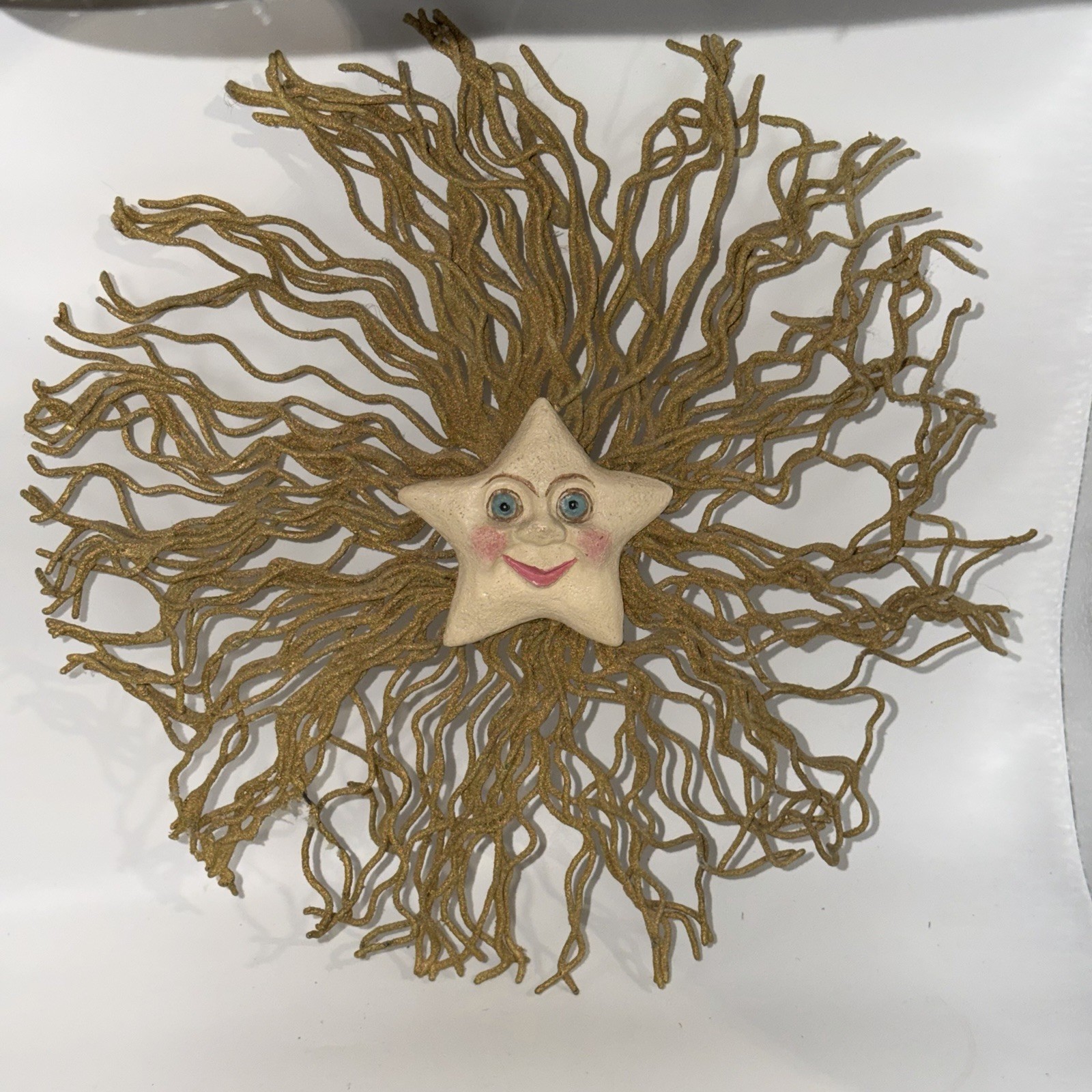 Vintage 70’s  Anthropomorphic Folk Art Celestial Star Faced Sun Wall Hanging 12”