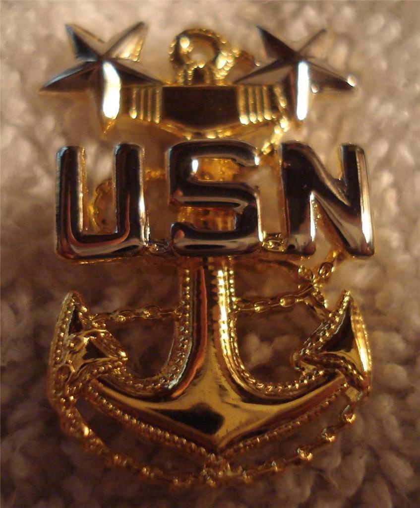 USN US Navy Petty Officer Master Chief Pin 2 Stars Anchor 1 inch SilverGold tone