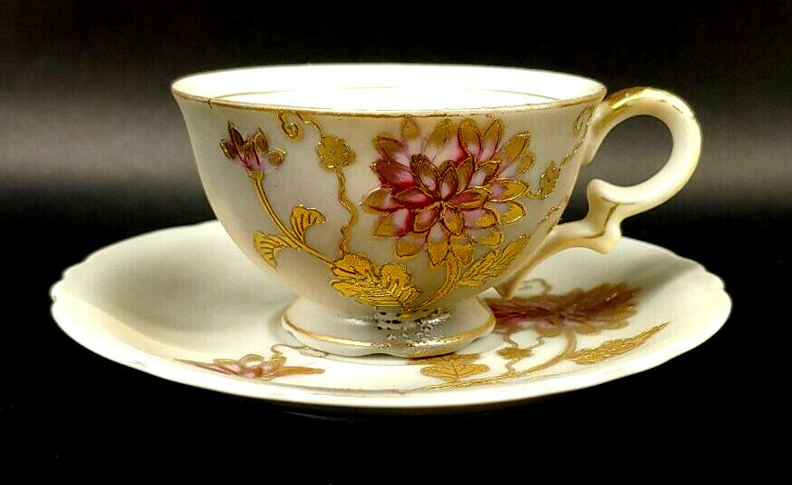 Vintage J.B. Betson\'s Chrysanthemum Floral Demitasse Cup & Saucer Japan mABV