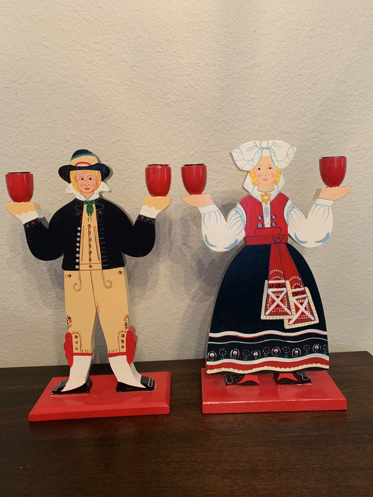 Vintage IKEA LIZZIE VELANDER Boy Girl Swedish Painted Wood Candle Holder Vintage IKEA LIZZIE VELANDER Boy Girl Swedish Painted Wood Candle Holder