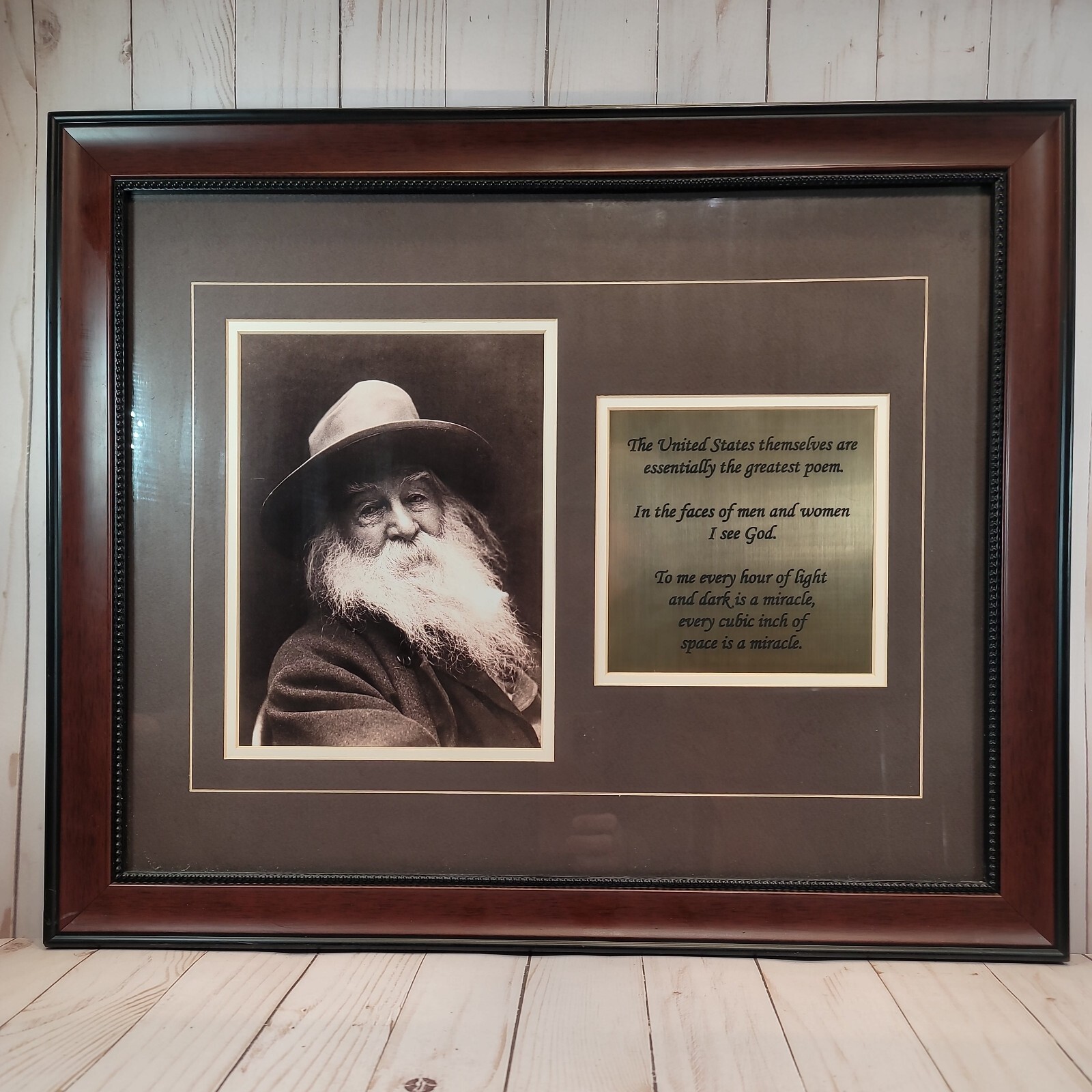 Walt Whitman Special Framed and Matted Photo w/ Etched Quote Plaque Memorabilia