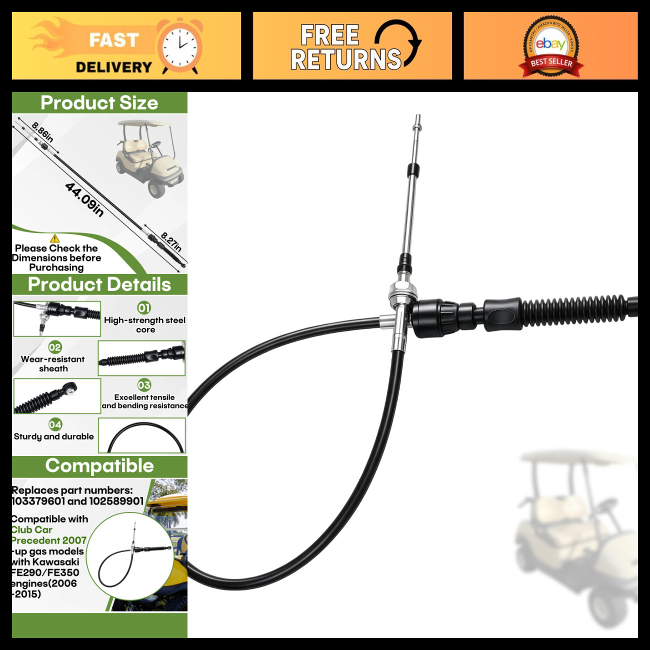 103379601 Transmission Shift Cable for Golf Cart Forward and Reverse