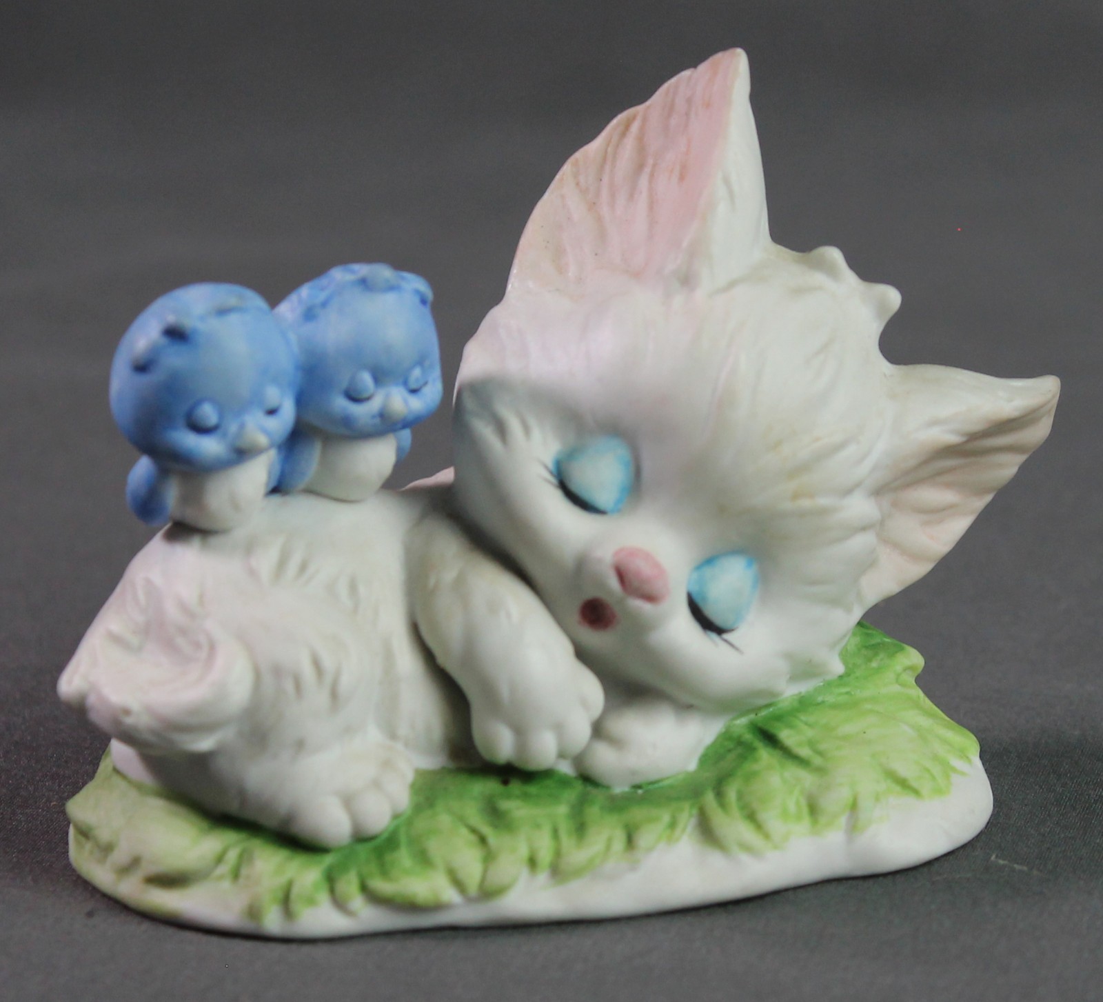 Vintage Lefton China Sleeping Kitten Figurine with Sleeping Birds, 01315