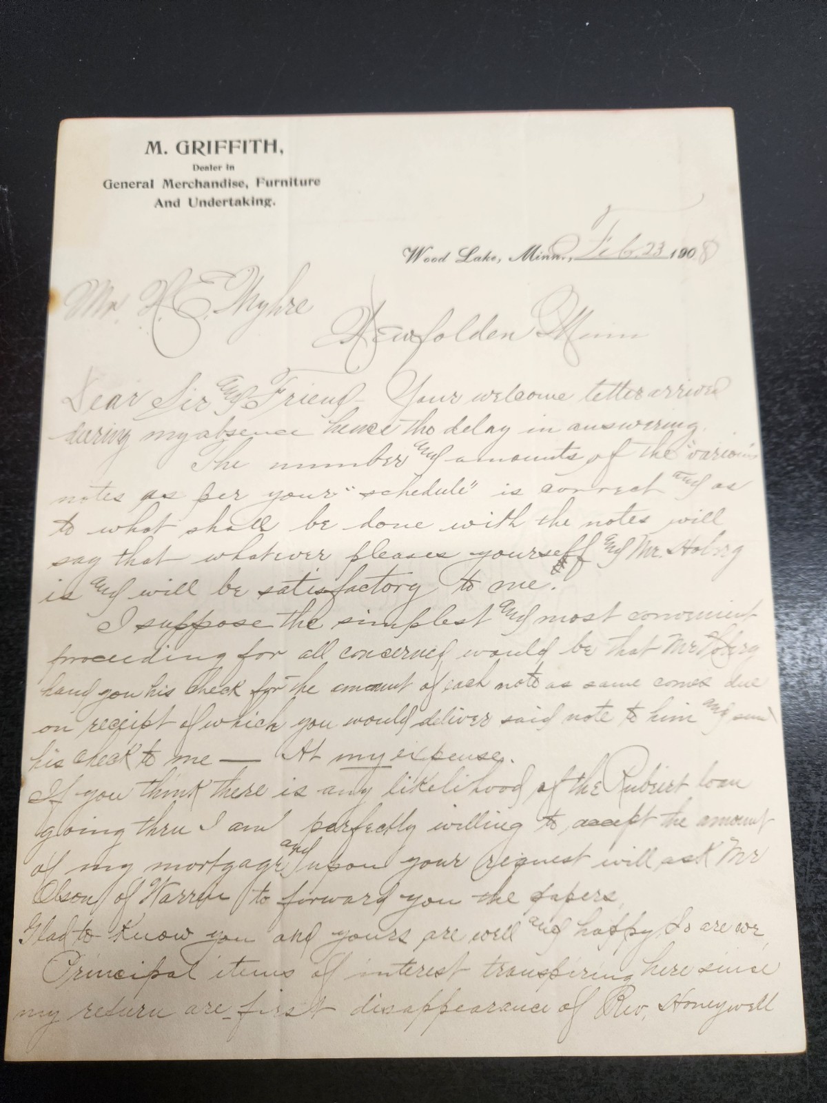 VTG 1908 Billhead Masthead of M Griffith Dealer in General Merchandise