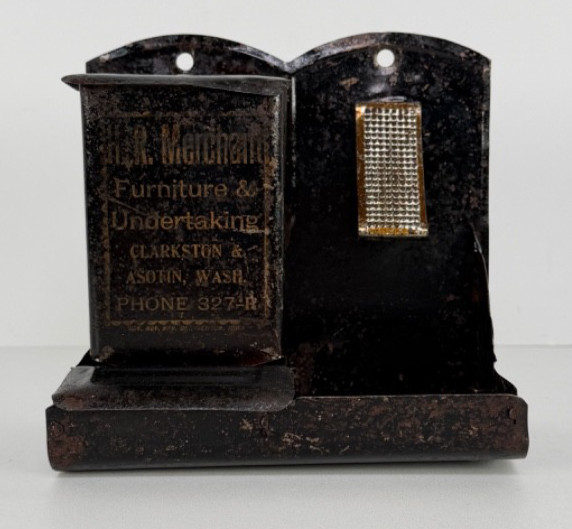 Vintage H.R Merchant Undertaking Tin Advertising Match Safe Clarkston Asotin Wa.