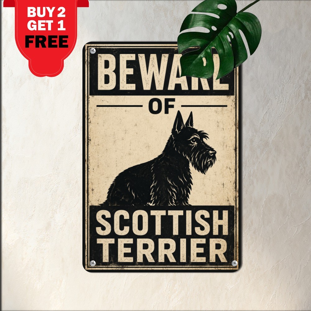 Beware Of Scottish Terrier Sign Scottish Guard Hound Dog Metal Tin Wall Plaque