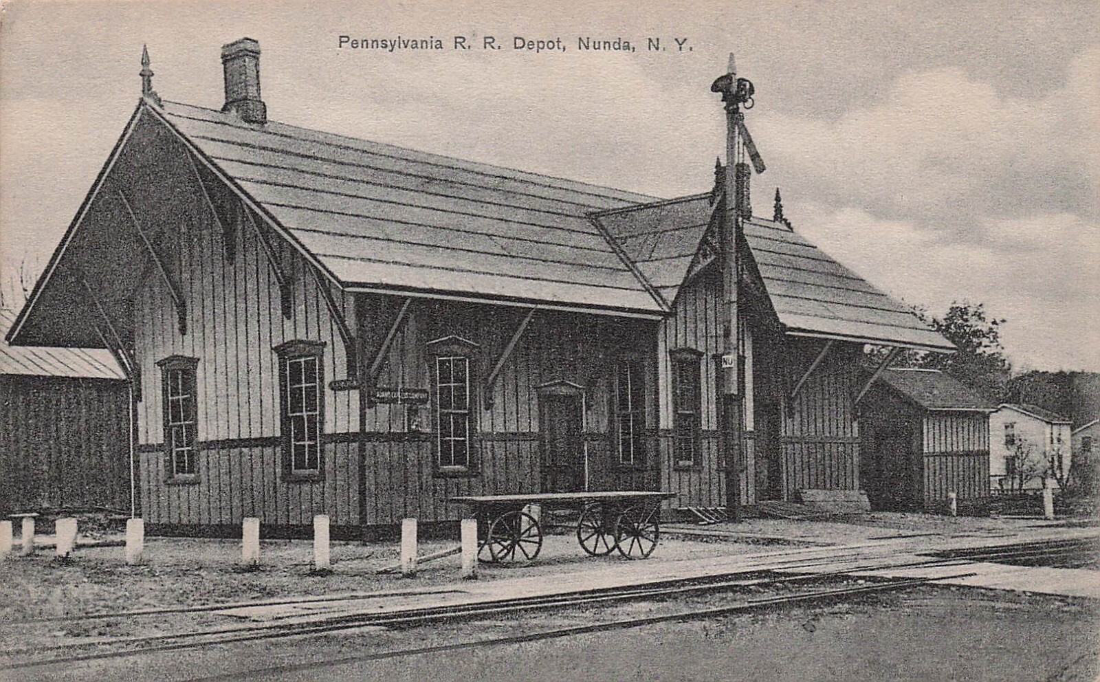 Nunda NY Pennsylvania Railroad Train Depot Station Livingston Cty Postcard F48