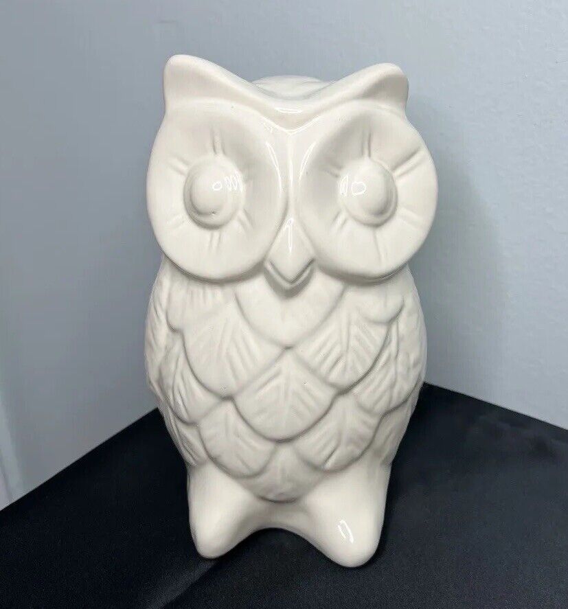 White Ceramic Owl Statue Figurine 7.75” Decorative Bird Farmhouse Home Decor