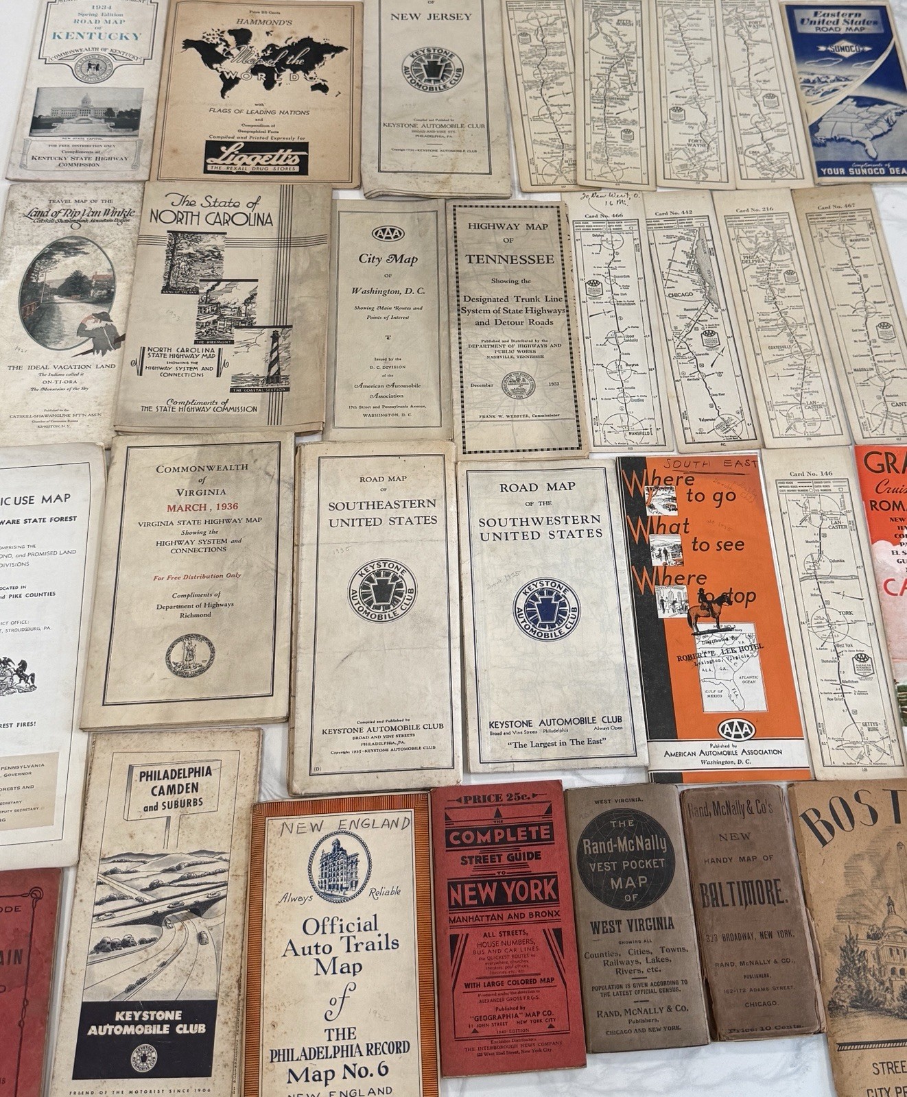 (31) Vintage 1920s 1930s Road Maps AAA Keystone Auto Club Rand McNally Highway