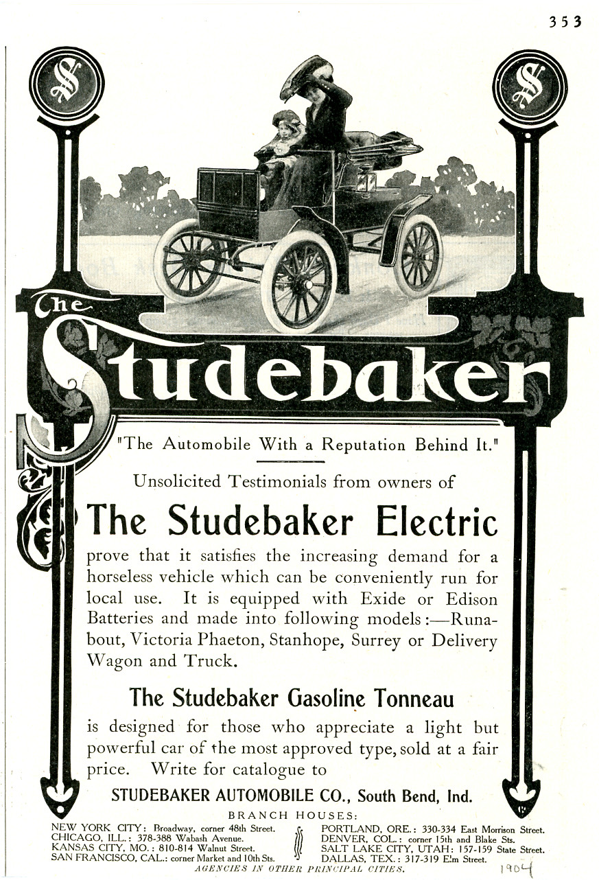 1904 Original Studebaker Electric Ad. Runabout Model. Woman Drives w/ Lil Girl