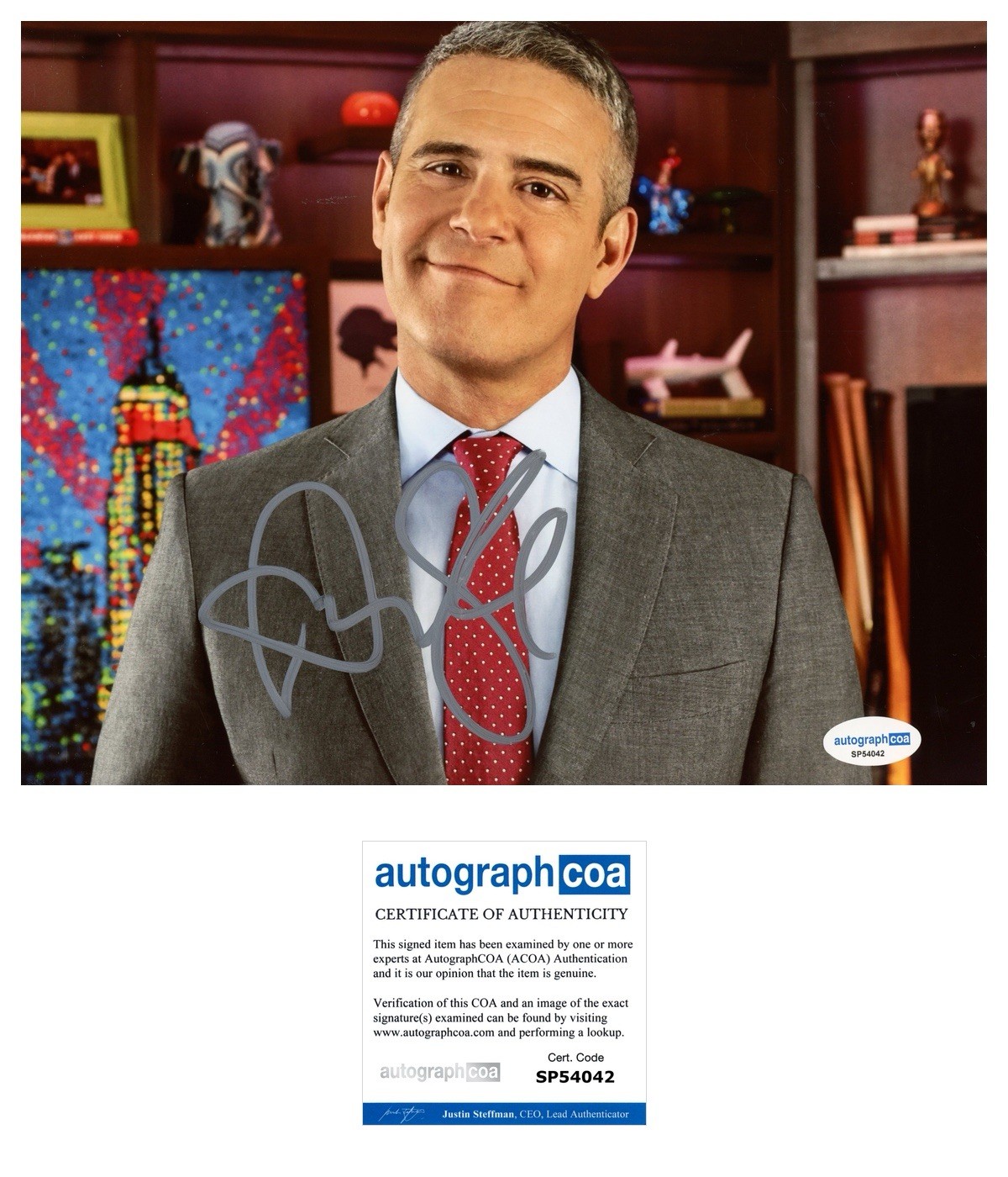 ANDY COHEN SIGNED 8x10 PHOTO BRAVO TV NEWS HOST GAY ICON - ACOA COA