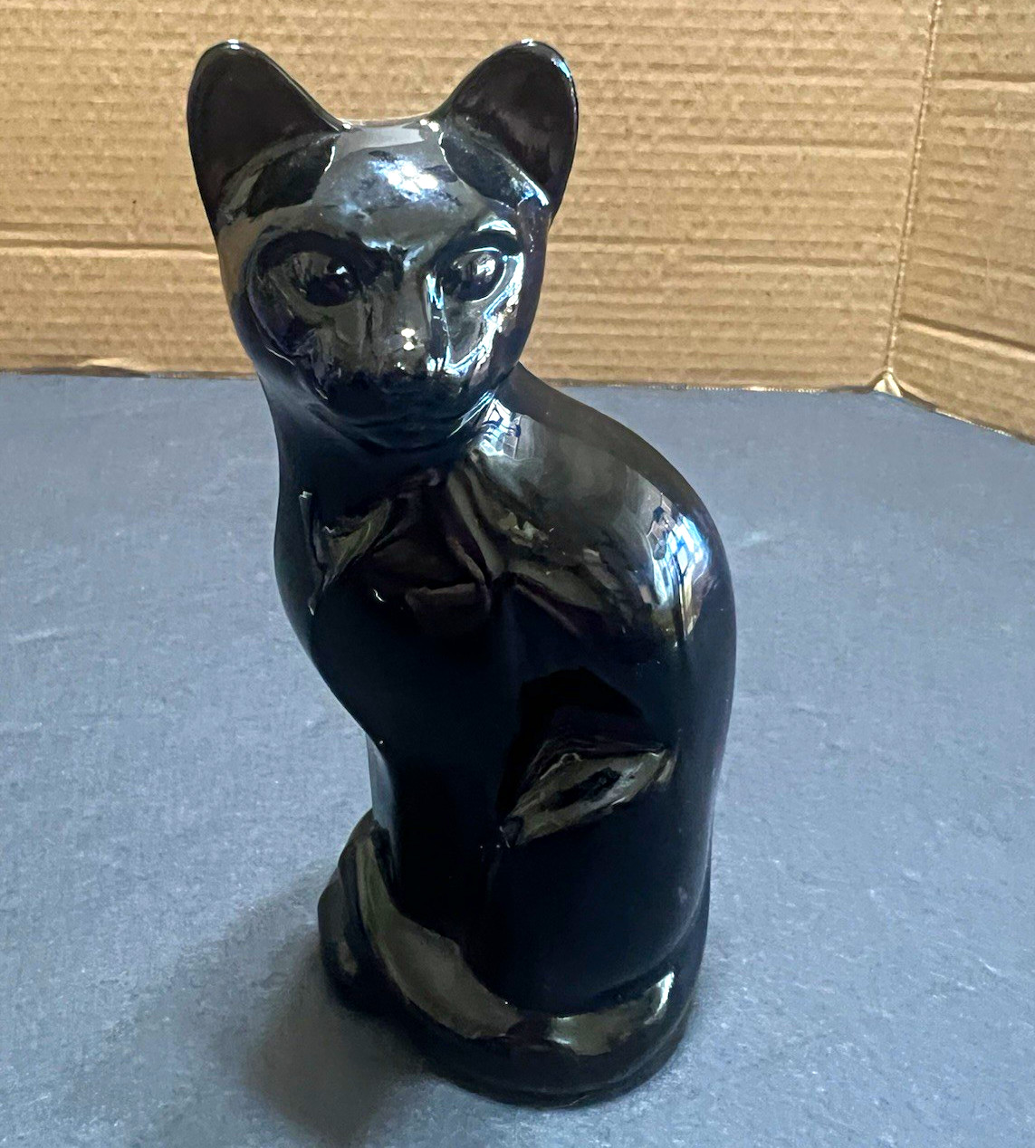 Vintage Fenton Ebony Large Sitting Black Cat 5”