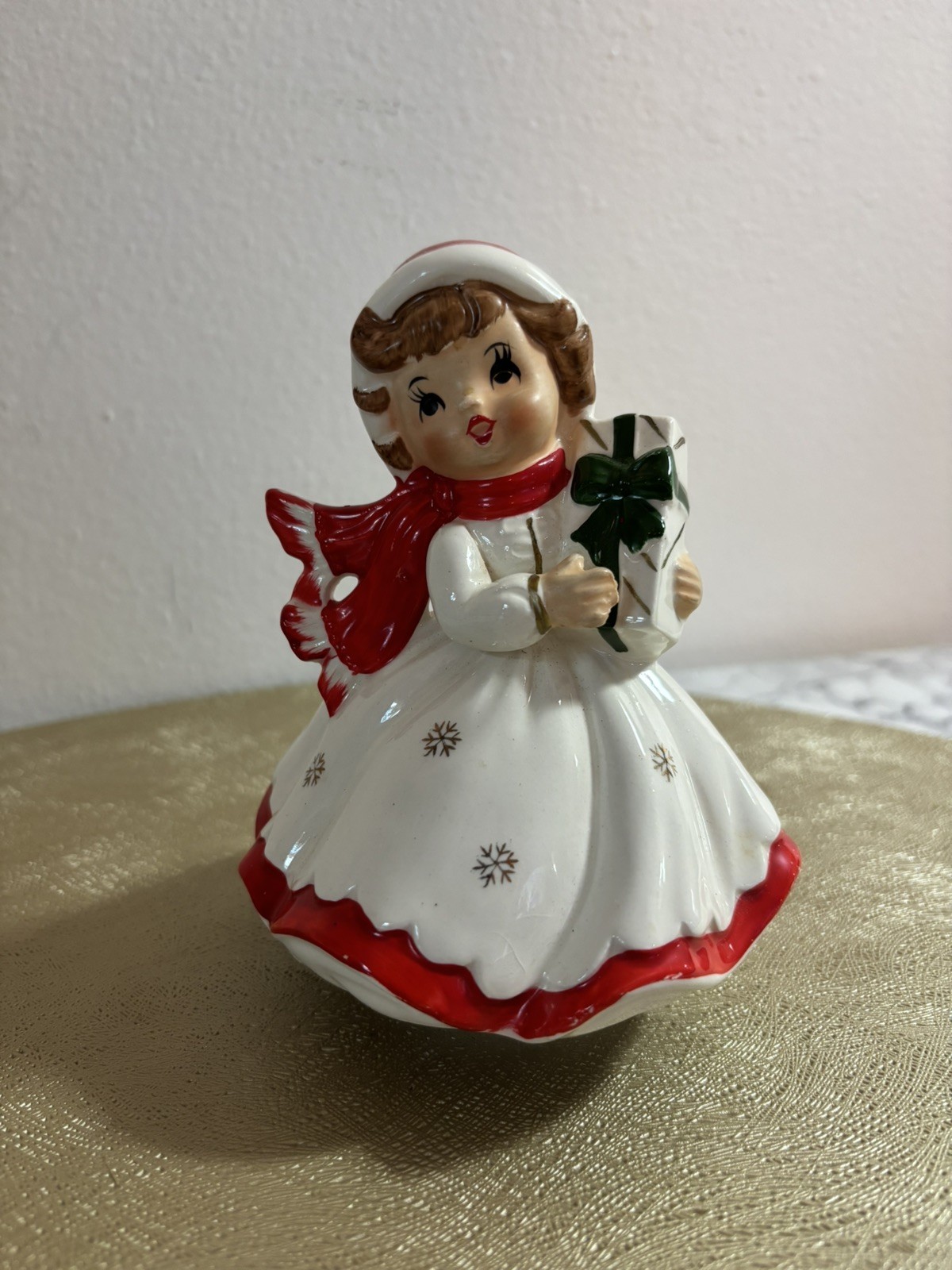 Vintage 1950s Retro Lefton Napco Christmas Shopper Girl Angel Music Box
