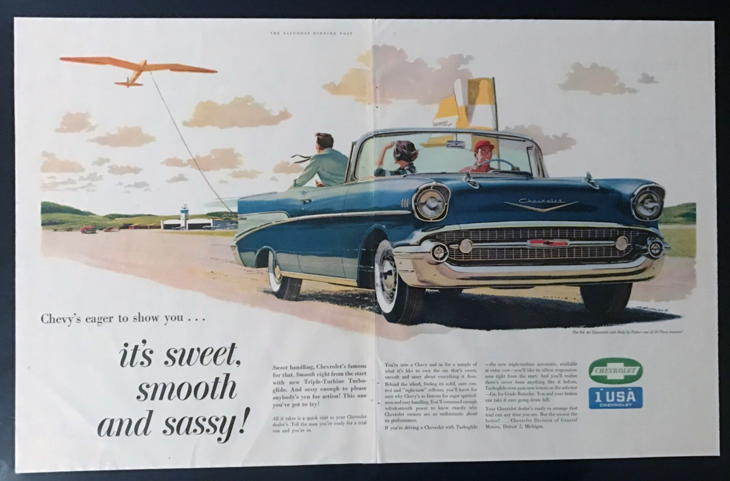 READY to DISPLAY* print 1957 Chevrolet Belair convertible*Original*Post car ad c READY to DISPLAY* print 1957 Chevrolet Belair convertible*Original*Post car ad c