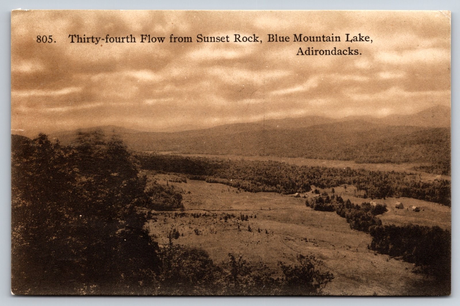 Blue Mountain Lake Adirondacks New York Sunset Rock 34th Flow Postcard