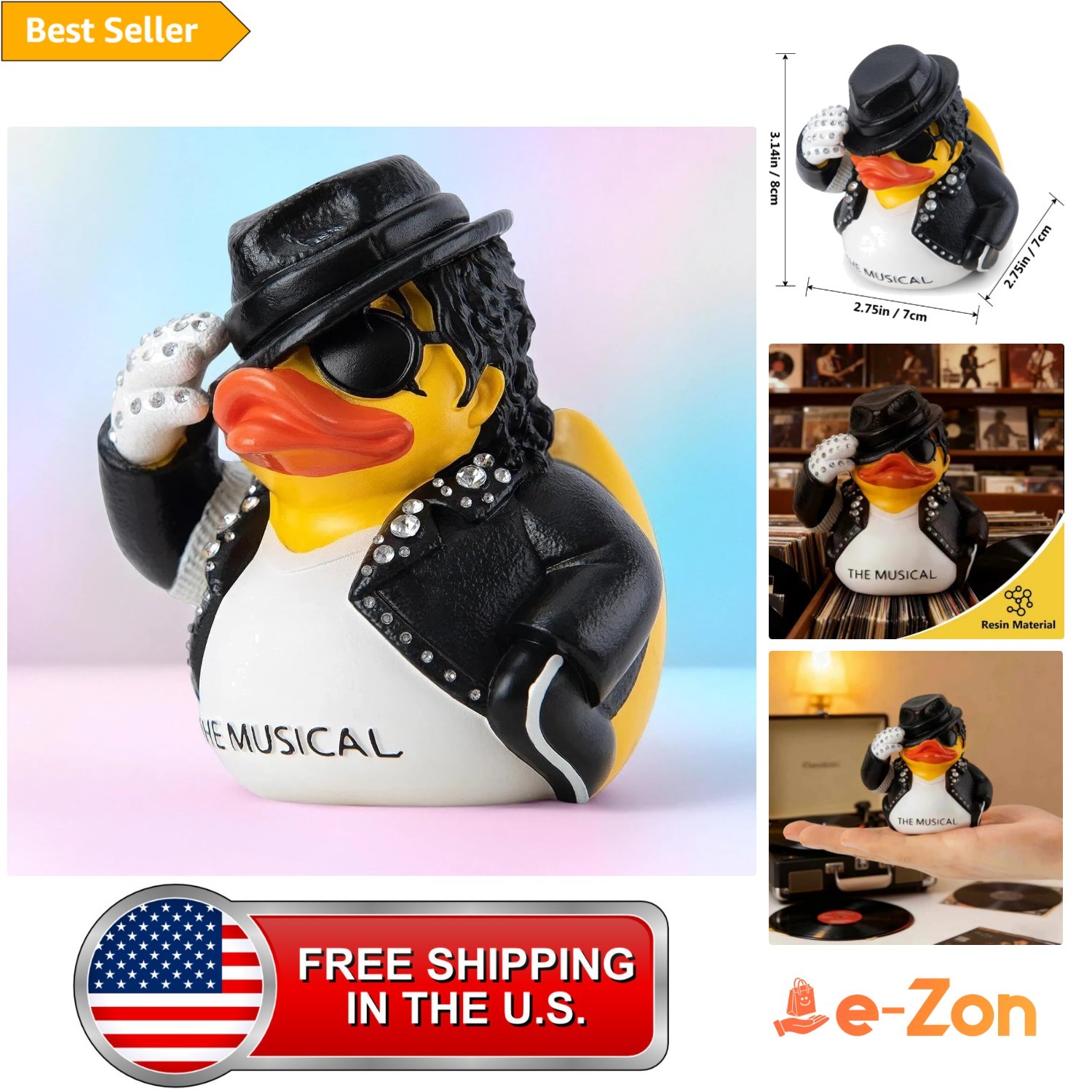 Pop Musical King Duck Figurine, White Glove Design with Rhinestones, Decorati... Pop Musical King Duck Figurine, White Glove Design with Rhinestones, Decorati...