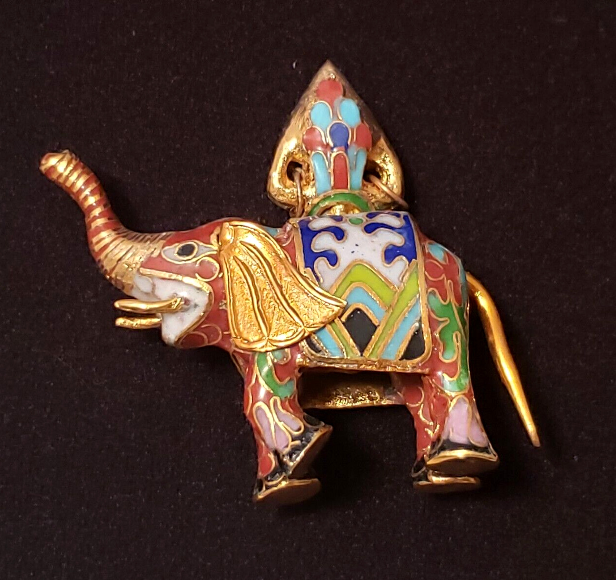 Lovely Brass and Enamel Vintage Decorative Elephant Figurine