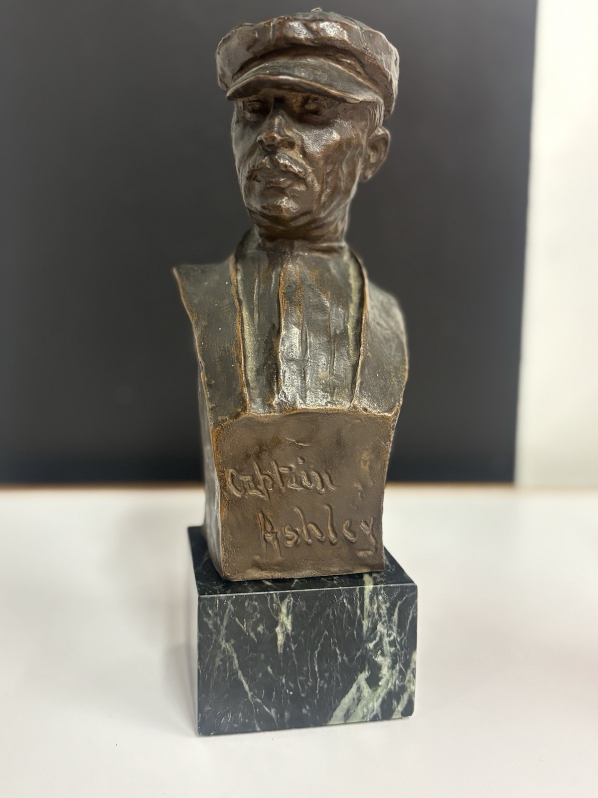1912 Bronze Great Lakes Ship Captain Bronze Sculpture Illegibly Signed