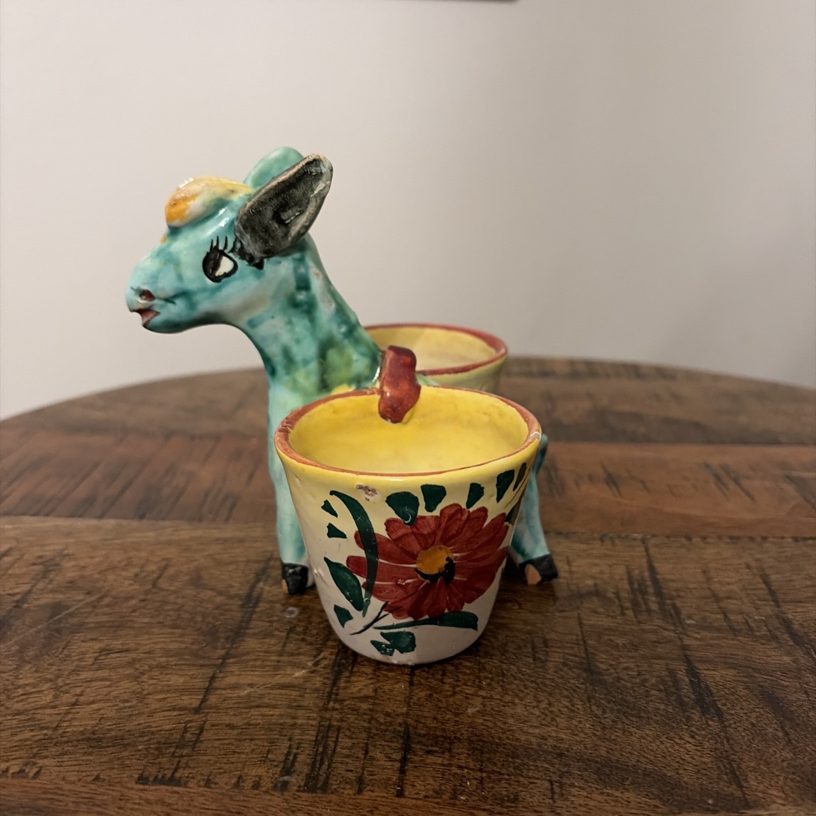 vintage hand-painted Italian ceramic donkey cart souvenir planter.