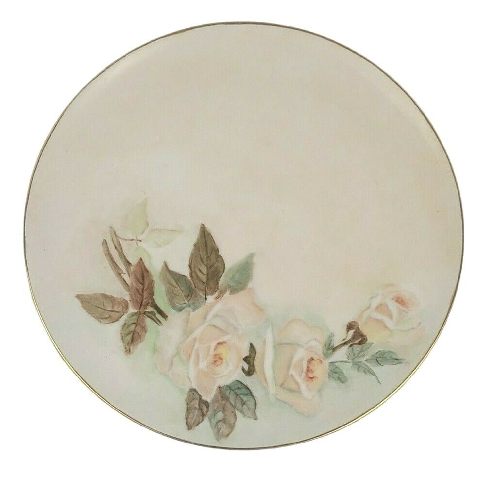 Vintage Peach Rose Deco Plate Hand Painted Porcelain China Decor Gold Trim Rim