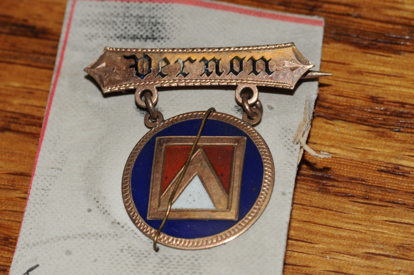 VERNON Fraternal Organization Pin Gold Filled 1895 New Old Stock Historical****