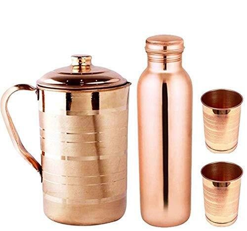 100% Pure Copper Jug Pitcher Glass Tumbler With Bottle Set For Health Benefits 100% Pure Copper Jug Pitcher Glass Tumbler With Bottle Set For Health Benefits