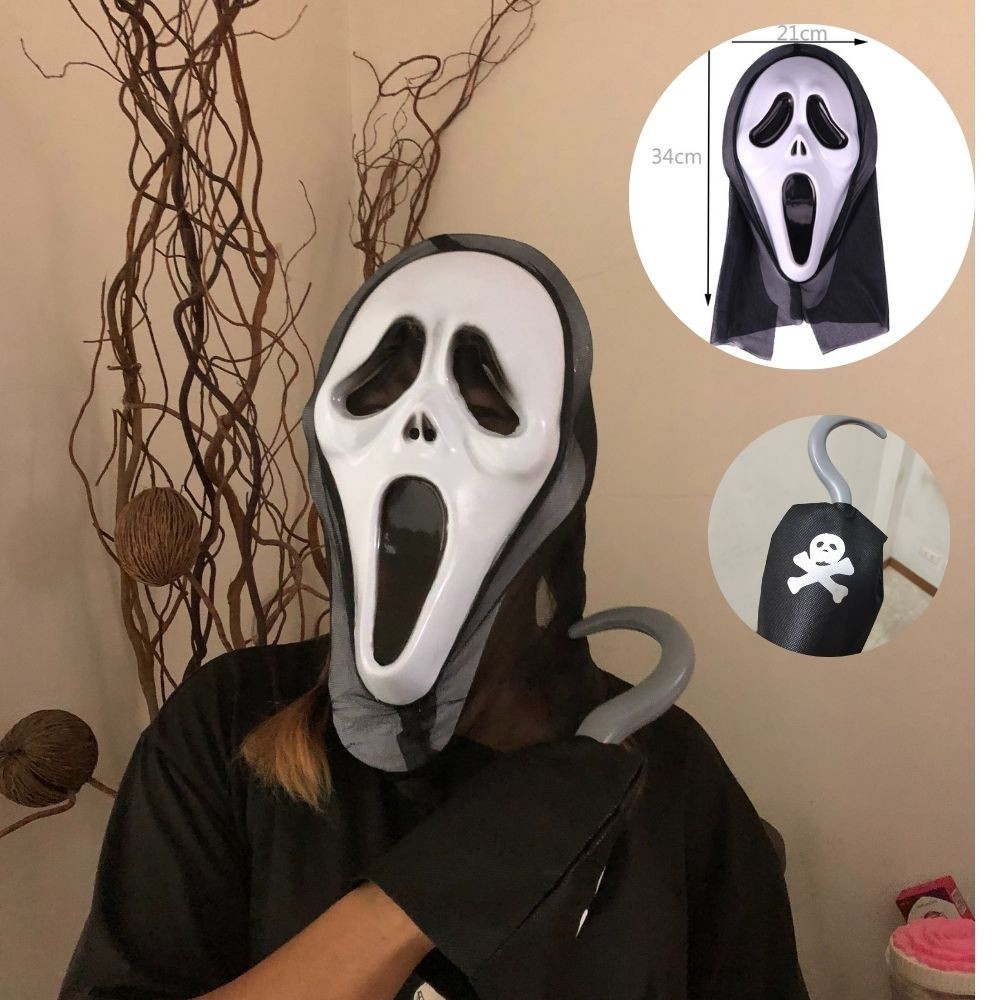 Halloween Scary Mask with Hand Hook – Ghost, Scream, Fancy Veil Mask 34×21cm