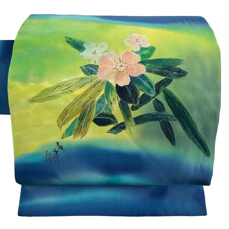 JAPANESE KIMONO BELT NAGOYA OBI BLUE PURE SILK D7197